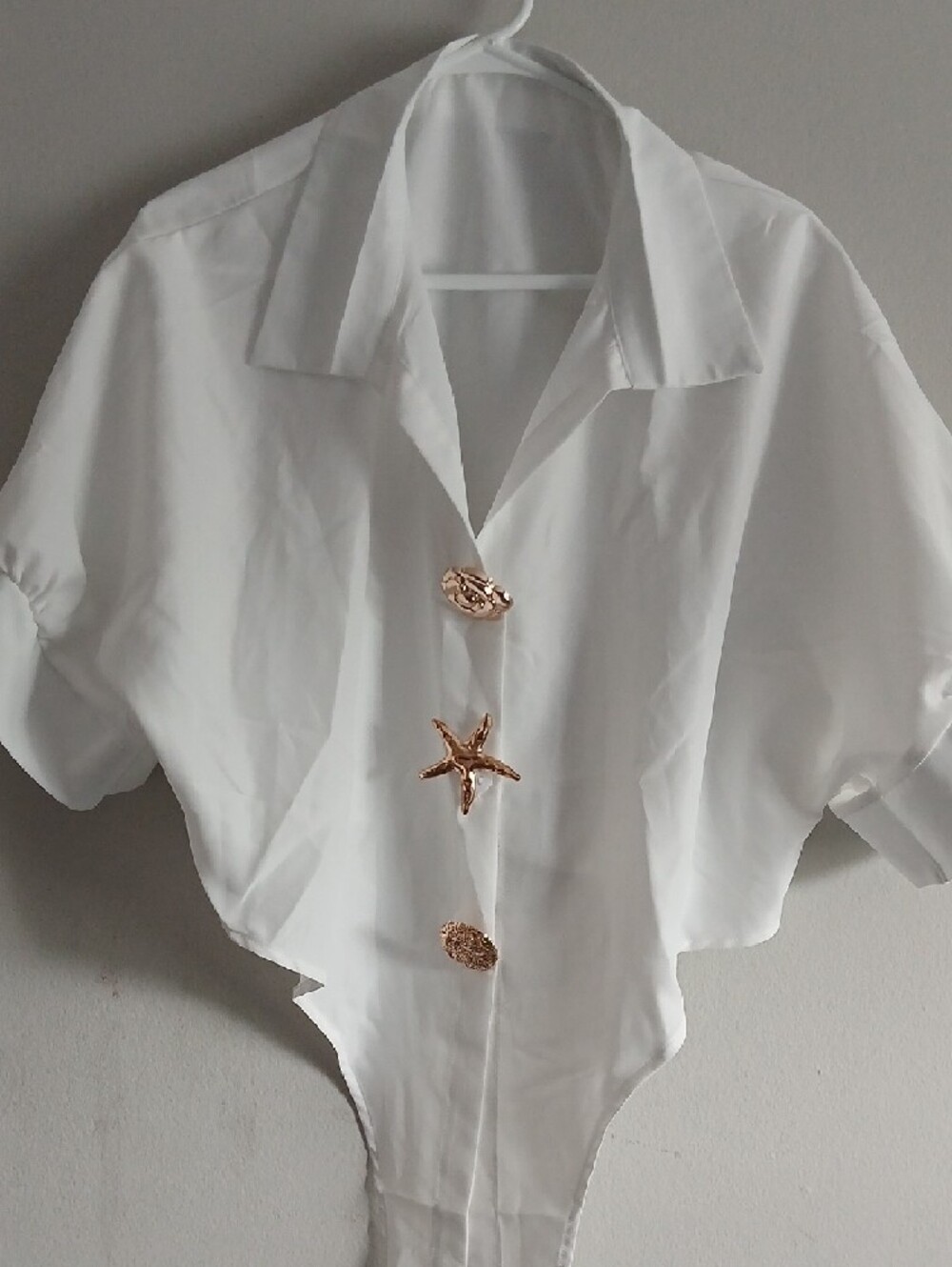 White Button-Front Women’s Bodysuit Blouse - Picture 4 of 5